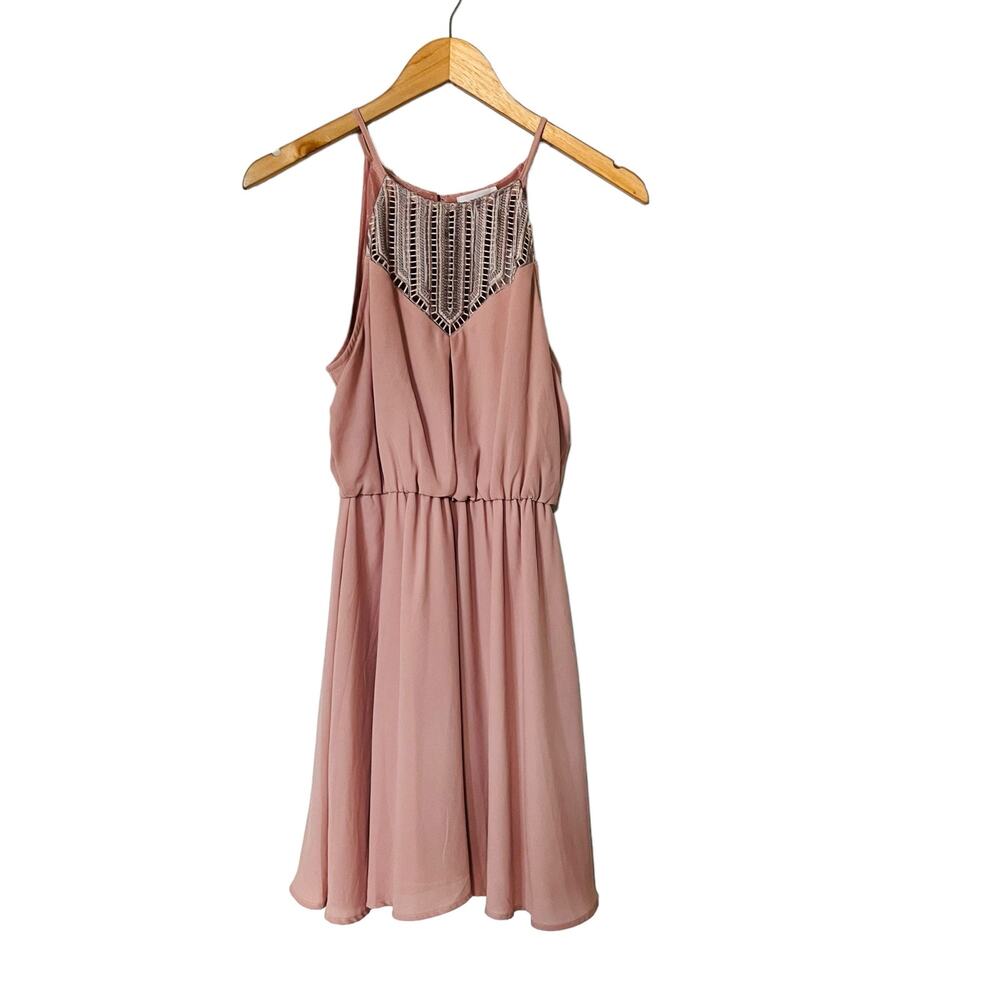 Lush Lattice Detail Sleeveless Dress Size S Small NWT Blush - Picture 2 of 7
